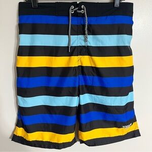 Men’s Speedo Board Shorts Striped Mesh Lined Summer Vacation Beach Size Large